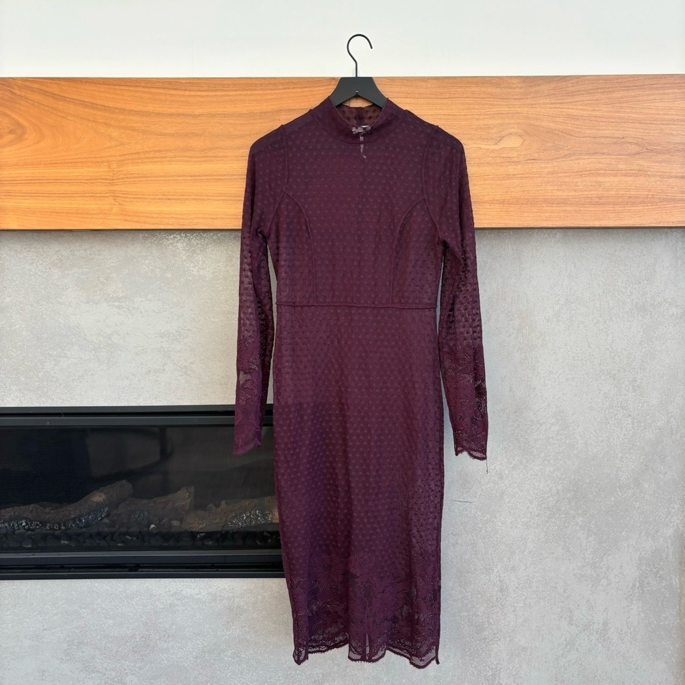 Free People Intimately Burgundy‎ Sheer Lace Midi Dress, Size M